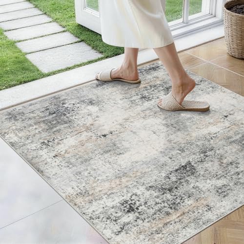 HILORUUG 3x3 Rug Square Washable: Soft Non Slip Abstract Runners Blue Grey by HILORUUG