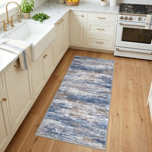 KOZYFLY Kitchen Runner Rug for Hallway Modern Runner Rug 2x5 Blue Rust - Image 2