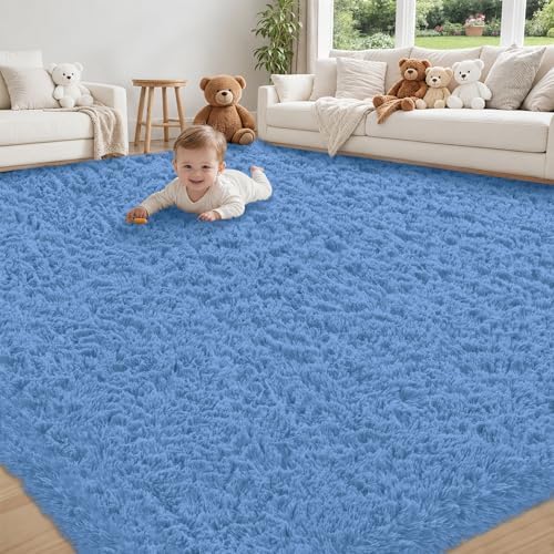 8x10 Area Rug for Living Room, Cobalt Blue Fluffy Shag Non-Slip Bedroom Rugs by Unknown