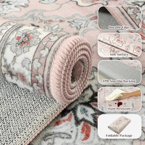 5x7 Light Pink Washable Boho Area Rug - Image 7