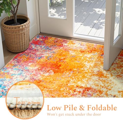 Rugflix 7x9 Area Rugs for Living Room, Washable Colorful Rainbow Large Rug - Image 6