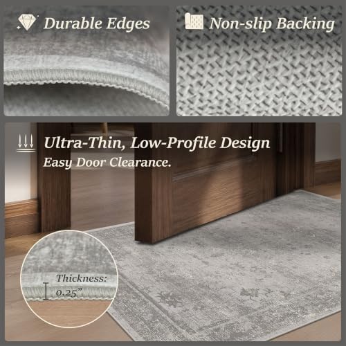 2x6 Washable Bathroom Runner Rug, Non Slip Low Pile Vintage Distressed Kitchen - Image 5