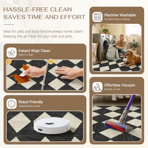 PureCozy Black 10x12 Washable Area Rug Large Non Slip Checkered Carpet - Image 5