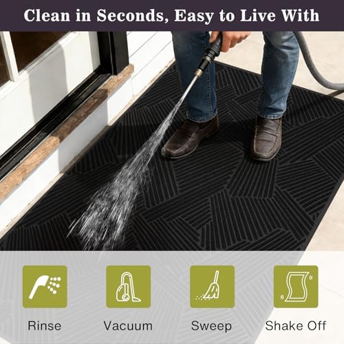 3′ x 10′ Heavy Duty Front Door Mat, Low Profile Entryway Runner Black - Image 5