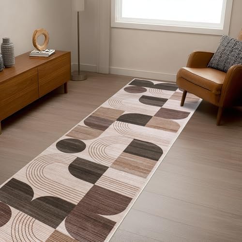Soft Modern Geometric Abstract Machine Washable 2.7x10 Runner Rug - Image 4