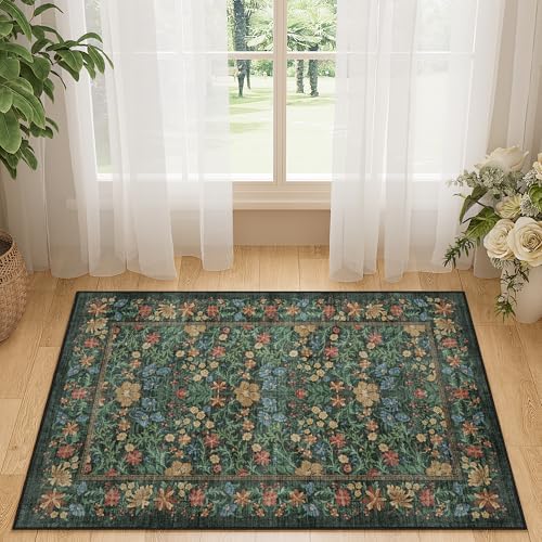 DUKINO 2x3 Entryway Rug, Washable Vintage Floral Area Rug - Image 5