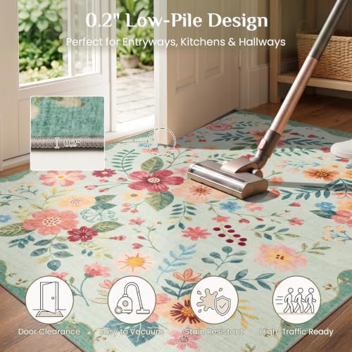 JOLLYVOGUE Floral Area Rug 9x12, Washable Rug - Image 6