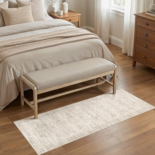 cotiled 2x6 Runner Rug Abstract Washable Non Slip Cartpet Beige Ivory - Image 4