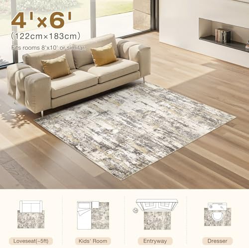 Area Rugs for Living Room: 4x6 Abstract Washable Rug Modern Neutral Large Soft - Image 6
