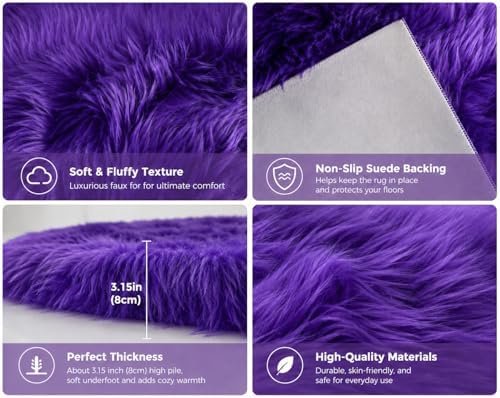 EasyJoy Faux Sheepskin Rug, Fluffy Faux Fur Rug, Ultra Soft Shag Area Rug - Image 3