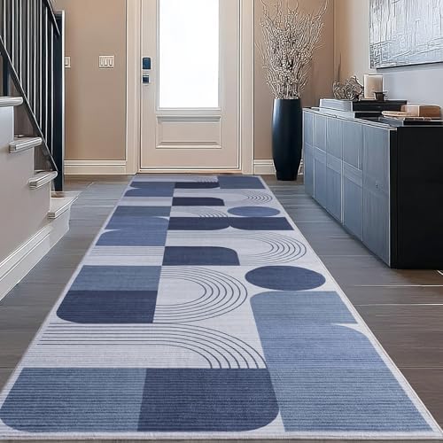 Soft Modern Geometric Abstract Machine Washable 2.7x10 Runner Rug - Image 3