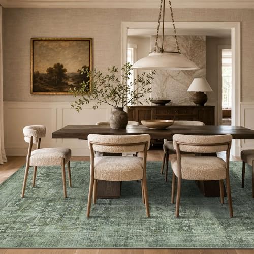 8x10 Washable Boho Area Rug, Teal Farmhouse - Image 4