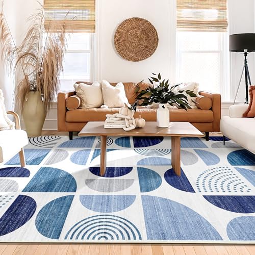 MUJOO Blue Rug Boho Washable, 6x9 Area Rugs Non Slip Modern Abstract Large - Image 3
