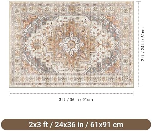 befbee 2x3 Washable Rugs, Entryway Non Slip Stain Resistant Turmeric Rug - Image 2