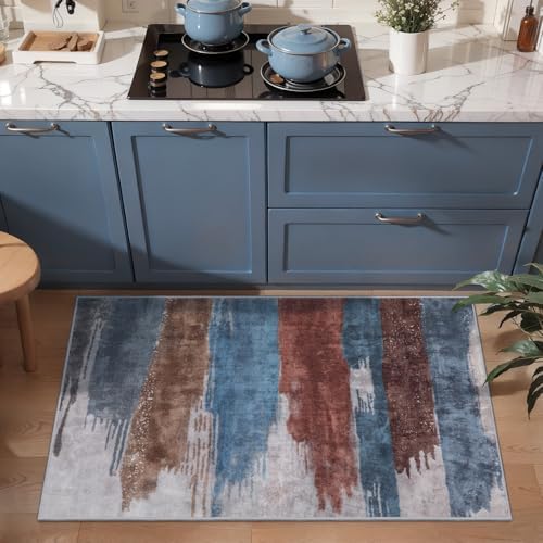 Ciicool Washable Area Rug 2x3 Entryway Rug, Modern Abstract Entry Mat Blue - Image 2