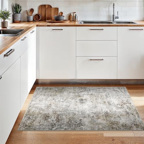 2x3 Washable Area Rug for Entryway: Throw Abstract Neutral Rugs BrownGray - Image 3