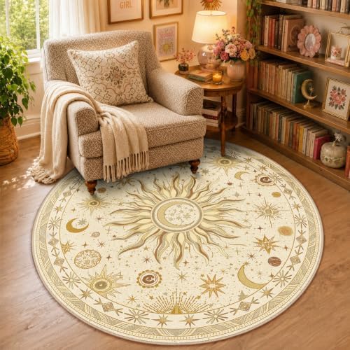 Vacuum-Friendly, Round 4ft Washable Area Rug by meejou