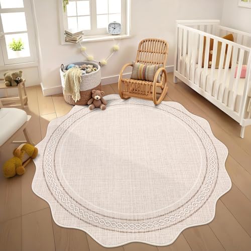 GarveeHome Scalloped Washable Round Rugs 5ft Non Slip Soft - Image 2