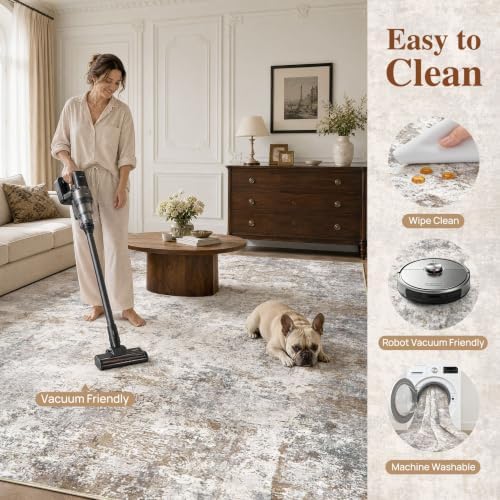 UERMEI 10x11 Area Rug Living Room Rugs Washable Neutral Brown Grey Carpet - Image 4