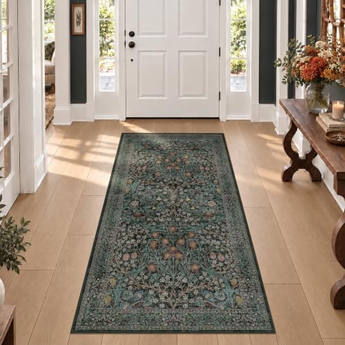 Dark Green Washable 3x6 Runner Rug by HazoHaus