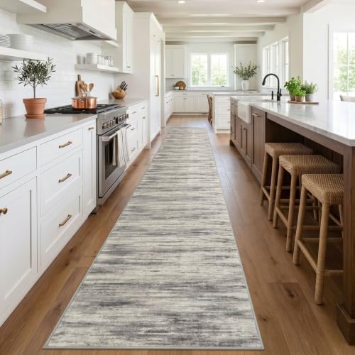 KOZYFLY Modern Long Hallway Runner 2.6x20 Washable Rug Runner Grey Beige - Image 3