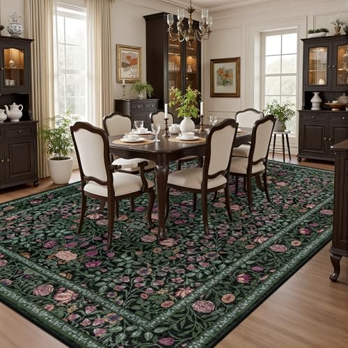 10x14 Area Rug Living Room: Soft Floral Washable Carpet Green - Image 4