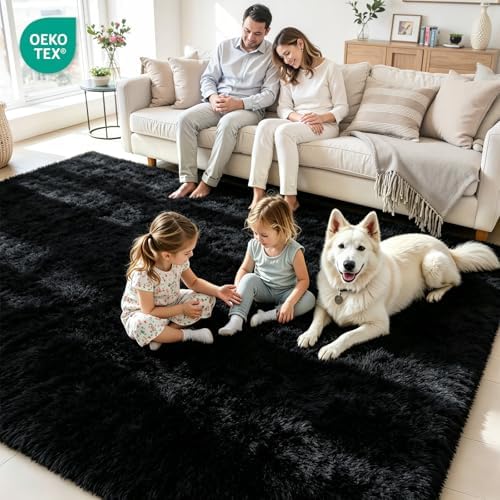 6x9 Fluffy Area Rug for Living Room: Soft Non-Slip Black Bedroom Carpet - Image 4