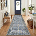KUTA Vintage Washable Runner Rug 3x14 Hallway Runners Blue Grey Beige by KUTA
