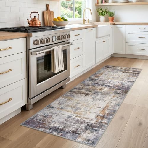 KOZYFLY Modern Washable Runner Rug 2x6 Kitchen Runner Rugs Grey Rust - Image 2