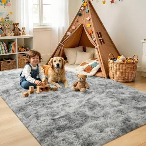4x6 Tie-dye Grey Fluffy Soft Area Rug Non-Slip - Image 4