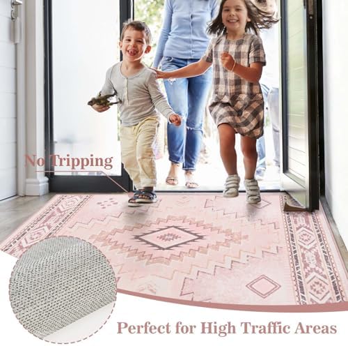 Yinhua Pink Rug 2x3 Non Slip, Western Washable Rug Low-Pile - Image 3