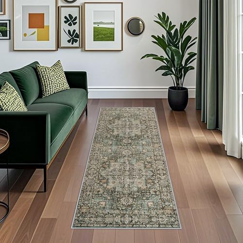 Washable Runners for Hallways 2x6: Non Slip Vintage Boho Long Carpet Green by TOPRUUG