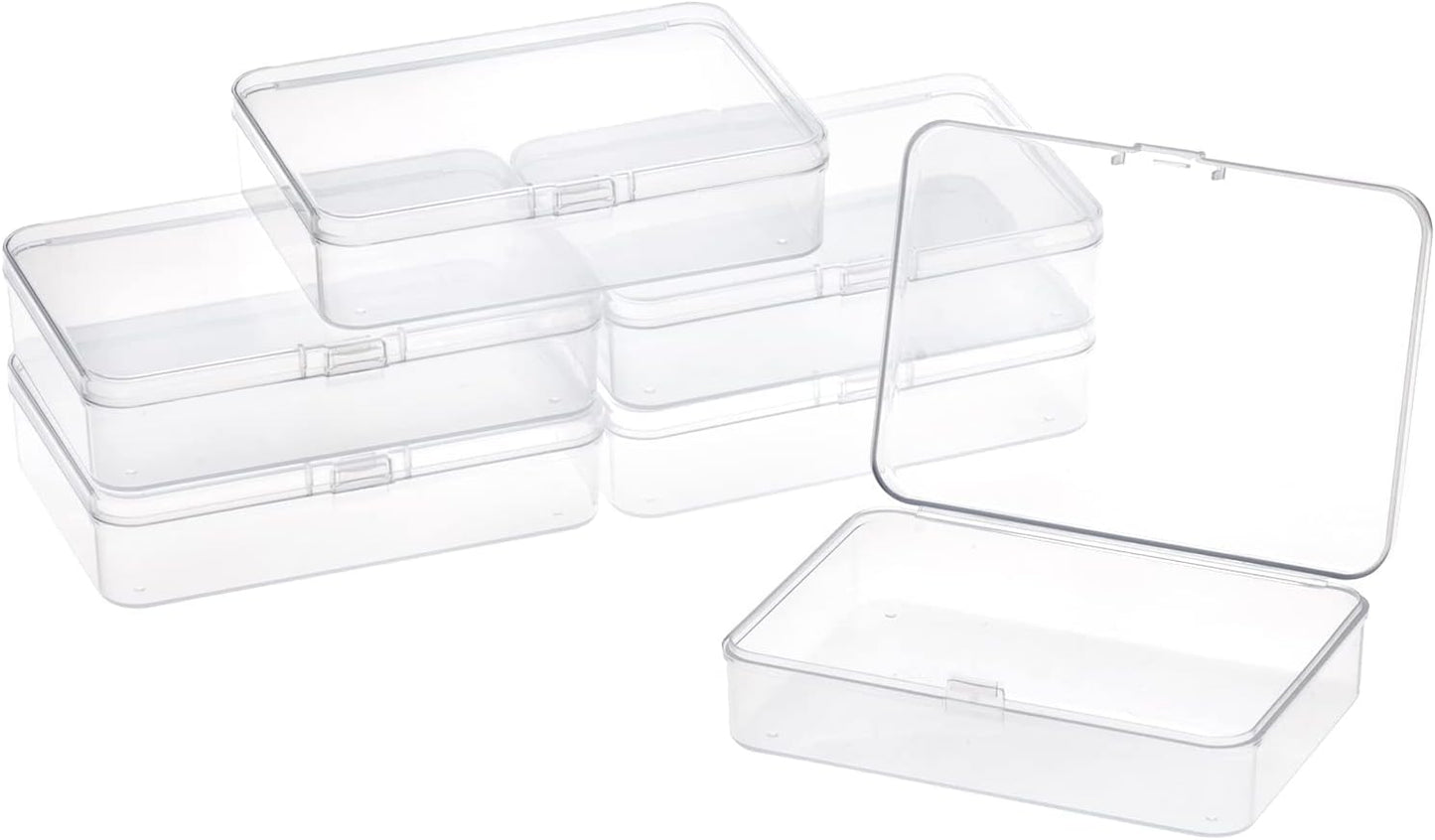 ISKYBOB 6 Packs Rectangle Small Clear Plastic Storage Containers Box Case with Hinged Lid Crafts Organizer for Crayons, Bobby Pin, Beads(4.1 x 3in)