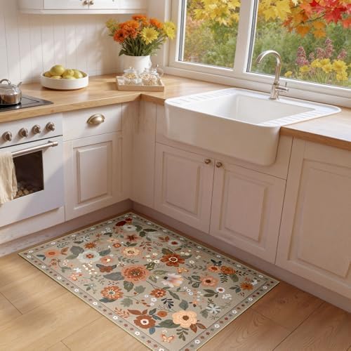 RELEANY Floral Washable 2x3 Area Rugs Doormat Brown/Brick - Image 4