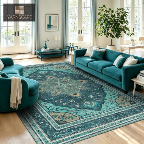 YARNSCAPE 6' x 9' Machine Washable Area Rug, Non-Slip Low-Pile Carpet - Image 2