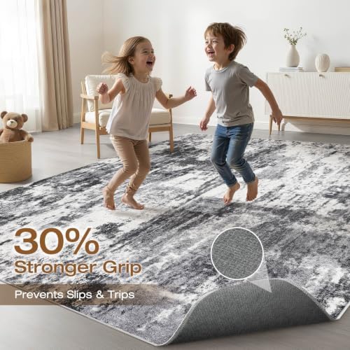 LOONGRUG 10x14 Area Rugs Washable Neutral Living Room Rug Black White - Image 3