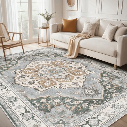 Washable Area Rug-12X15 Vintage Neutral Soft Vintage Green by MICGEEK