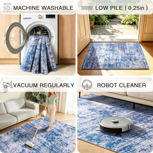 2'6x10 Runner Rug Washable Rug Vintage Abstract Hallway Runner Non-Slip Soft - Image 5