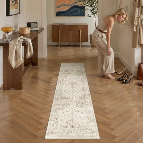 Beige 2x6 Hallway Runner Rug Netural Vintage Distressed Carpet - Image 2