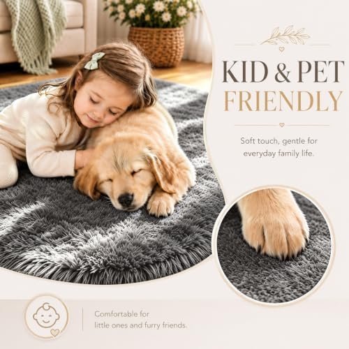 4x6 Dark Grey Fluffy Area Rug for Bedroom and Living Room, Washable Soft Shag - Image 5