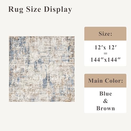 12x12ft Square Living Room Rug – Non-Slip Washable Extra Large Floor Carpet - Image 2
