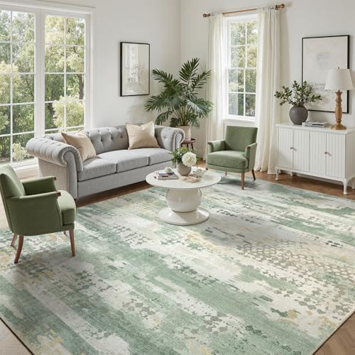 DCX Washable Abstract Area Rug 6x9, Non Slip Low Pile Rug, Sage Green - Image 5