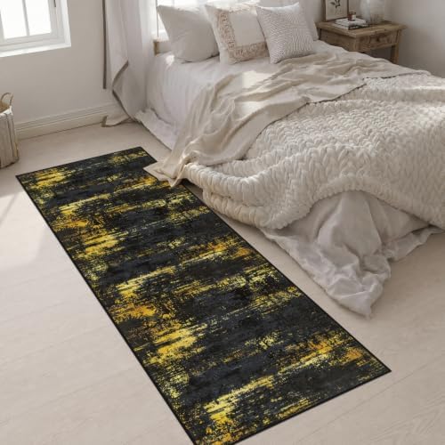 3x8 Washable Runner Rug：Modern Abstract Soft Carpet Black Gold - Image 5