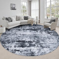Round Area Rug Living Room: 6 ft Modern Washable Carpet Black by FXRHLP
