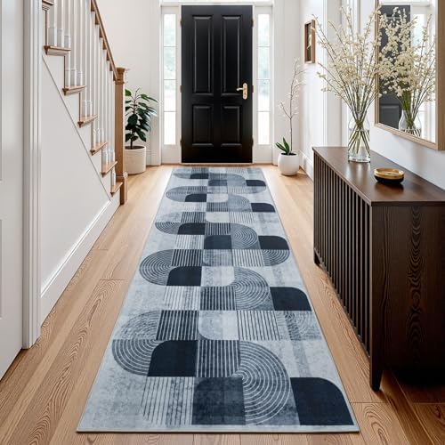 Washable Modern Geometric Hallway Runner Rug - Image 2