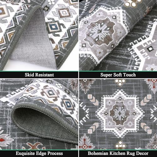HEBE Boho Kitchen Rugs Set of 3, Non Slip Washable Kitchen Mats - Image 3