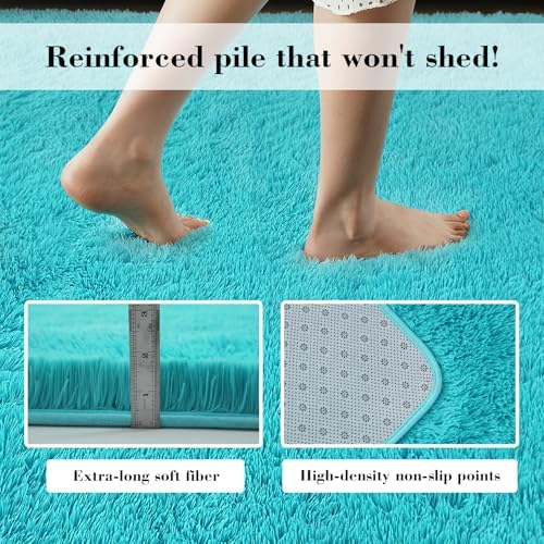 Teal Blue 2x4 Area Rugs for Bedroom, Fluffy Rug Small Carpet Bedside Rug - Image 4