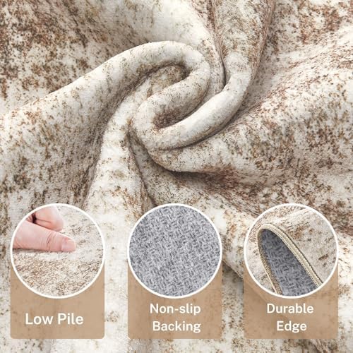 Area Rug Living Room-8X8 Abstract Washable Rug Brown - Image 4