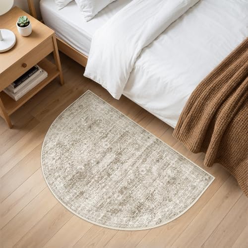 Soalmost Washable Half Circle Round Rug 2x3 Brown, Small Half Moon Area Rug - Image 2