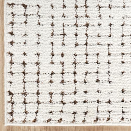 Abani Cream/Brown Area Rug – 4' x 6' – Oliver Collection – Crosshatch Pattern – - Image 6